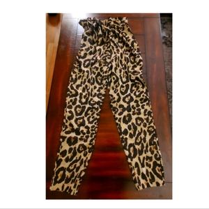 High waisted cheetah pants with tie belt-XS